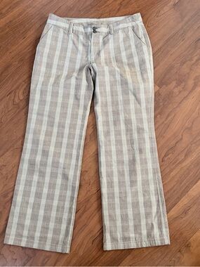 Patagonia Organic Cotton Pants Women's Size 10 Beige Plaid Mid Rise Straight Leg